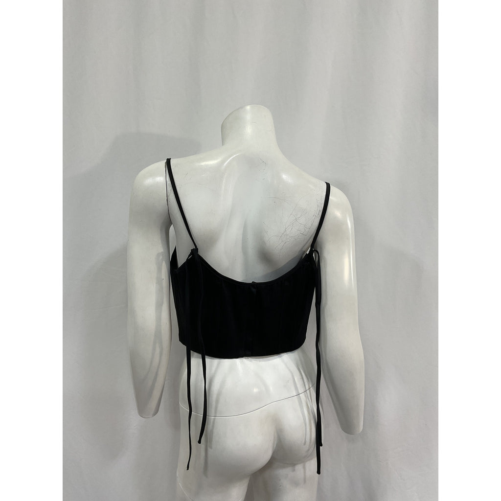 Helsa Stretch Cotton Sateen Black Cotton Bustier Top Size M