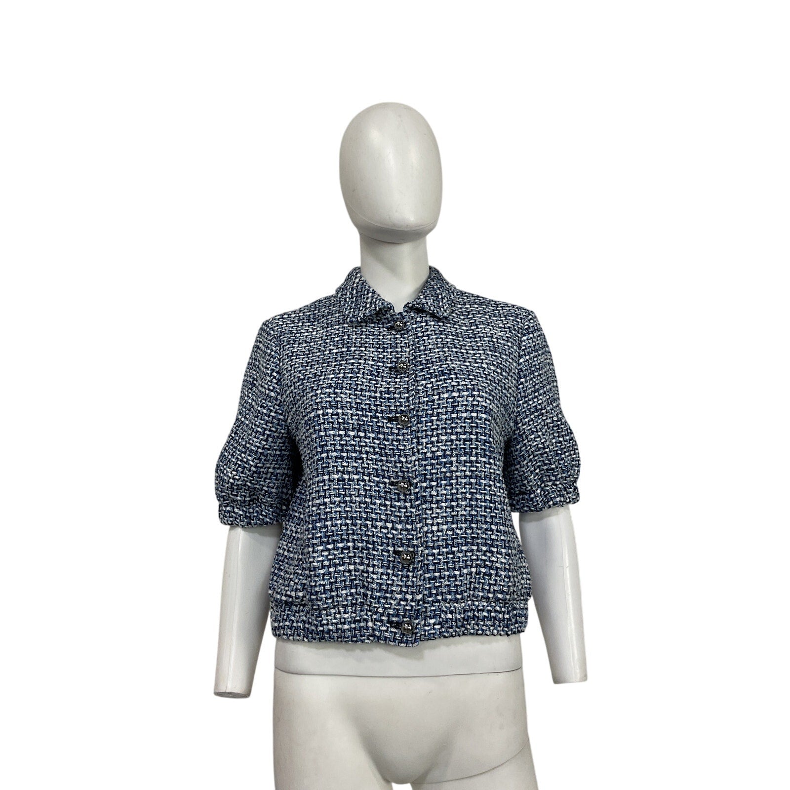Derek Lam 10 Crosby Lucas Blue Cotton Puff-Sleeve Shacket Size 8