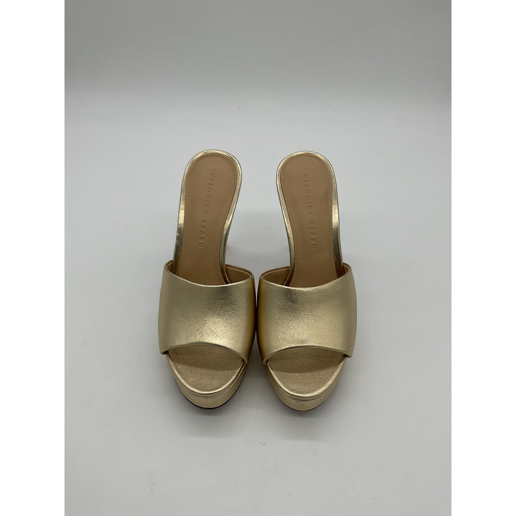 Veronica Beard 'Dali' Gold Leather Platfom Mule Size 6.5