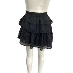 LoveShackFancy Tiered Black Ruffle Mini Skirt Size S