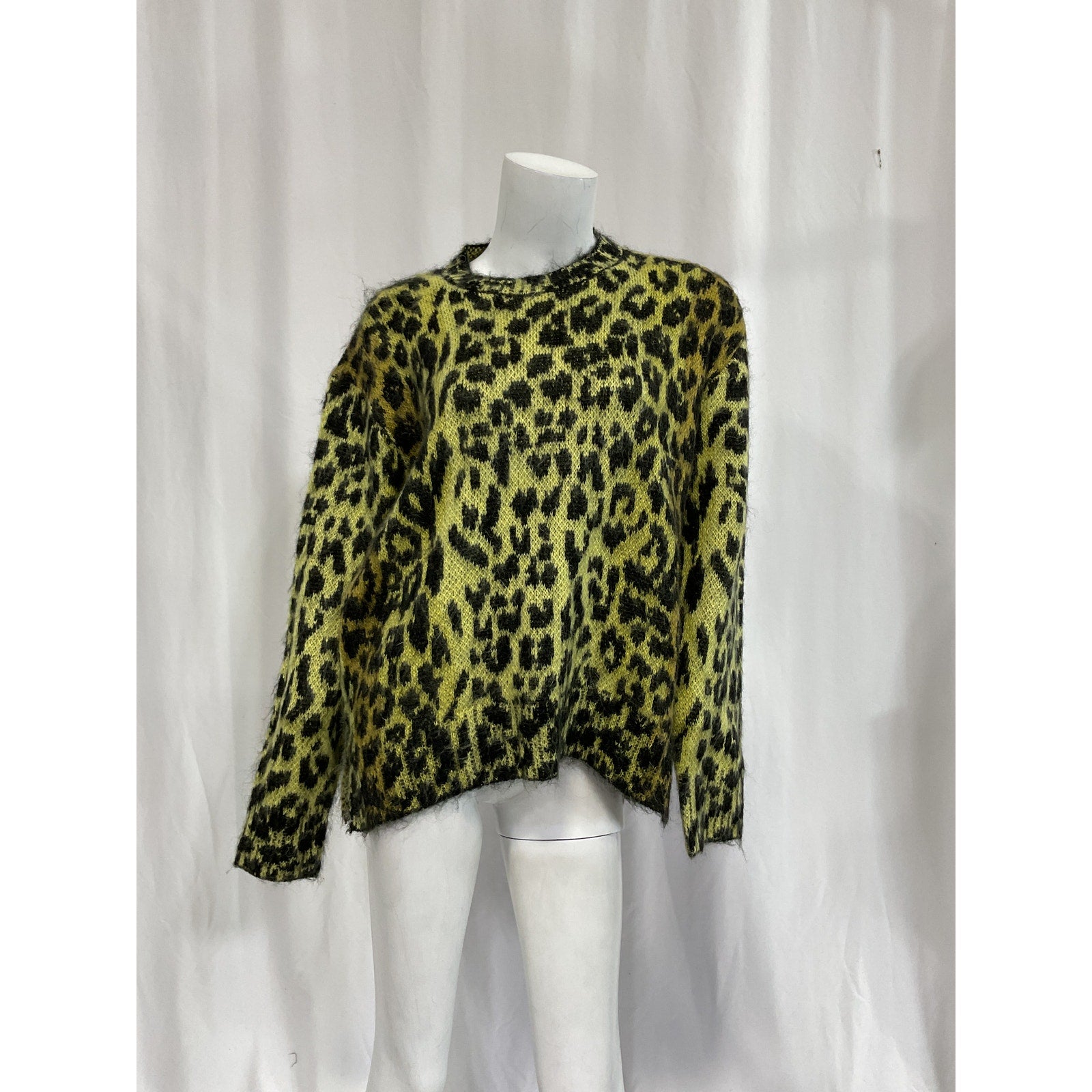 AllSaints Lex Oversized 'Leopard Print' Yellow Sweater Size M