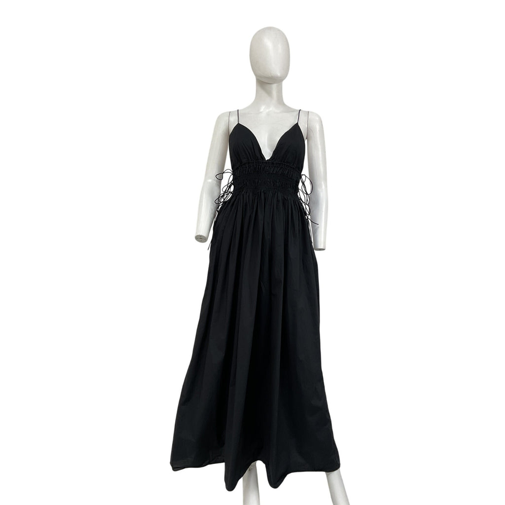 Matteau 'Shirred' Black Cotton Triangle Maxi Dress Size 2