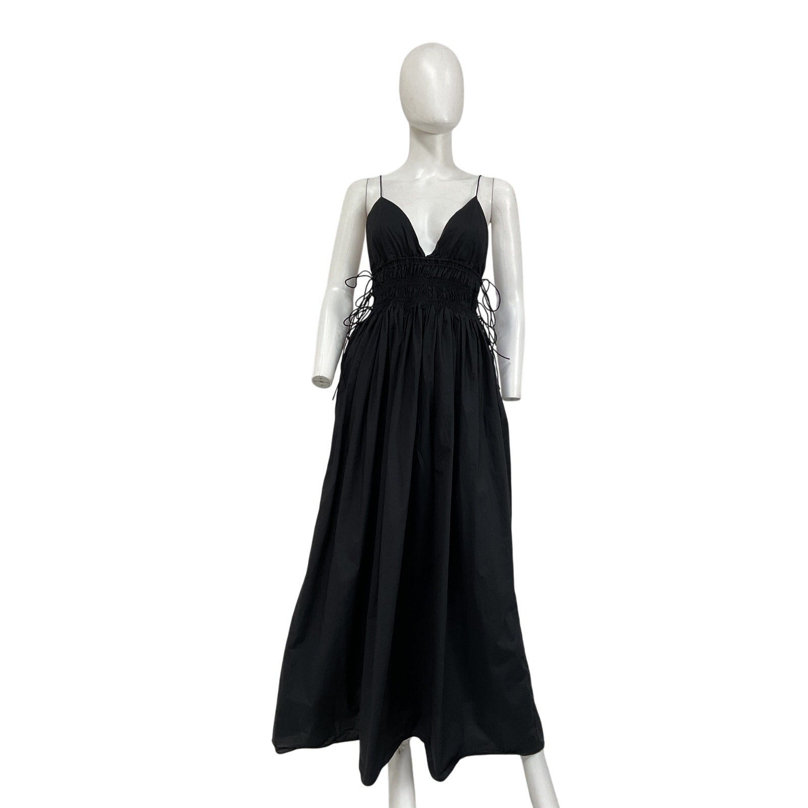 Matteau 'Shirred' Black Cotton Triangle Maxi Dress Size 2
