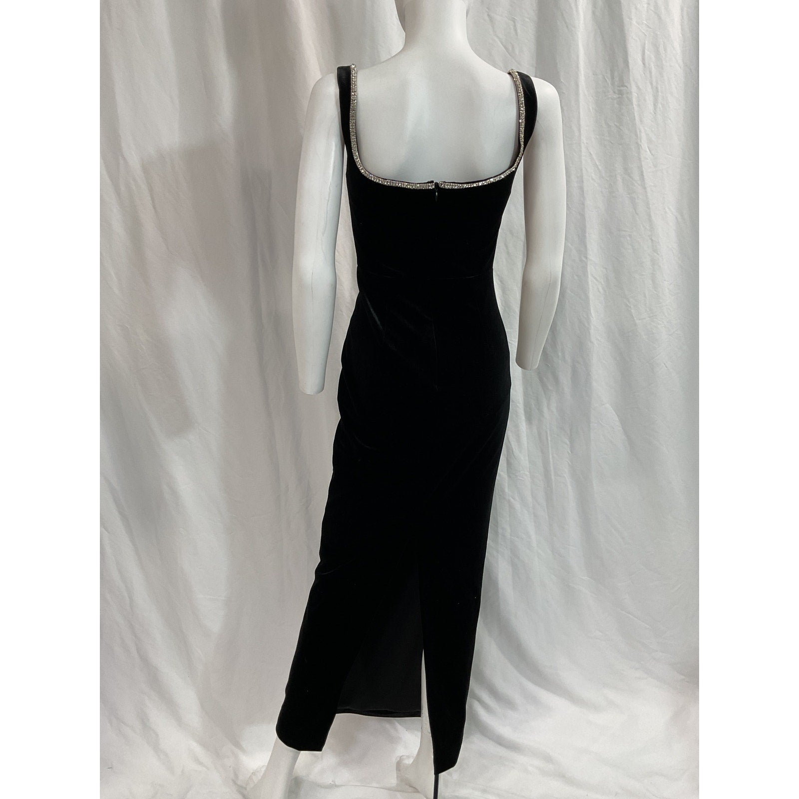 Self-Portrait 'Velvet' Black Crystal Embellished Neckline Maxi Dress Size 0