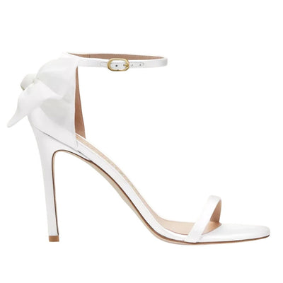 Stuart Weitzman Elegant White Cream Nudistsong Mesh Bow Heeled Sandals Size 9