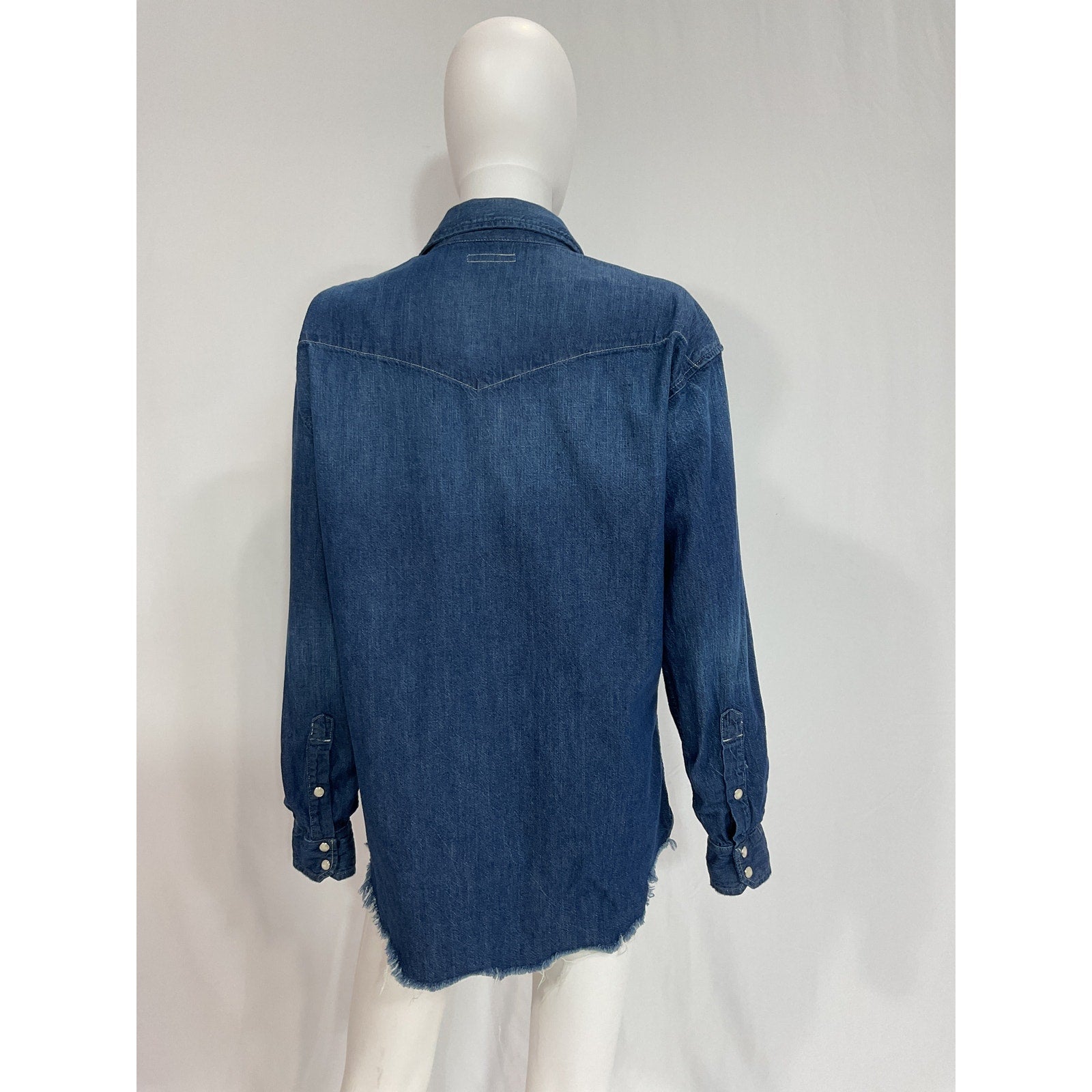 Mother 'The Western' Blue Frayed Denim Shirt Size XS