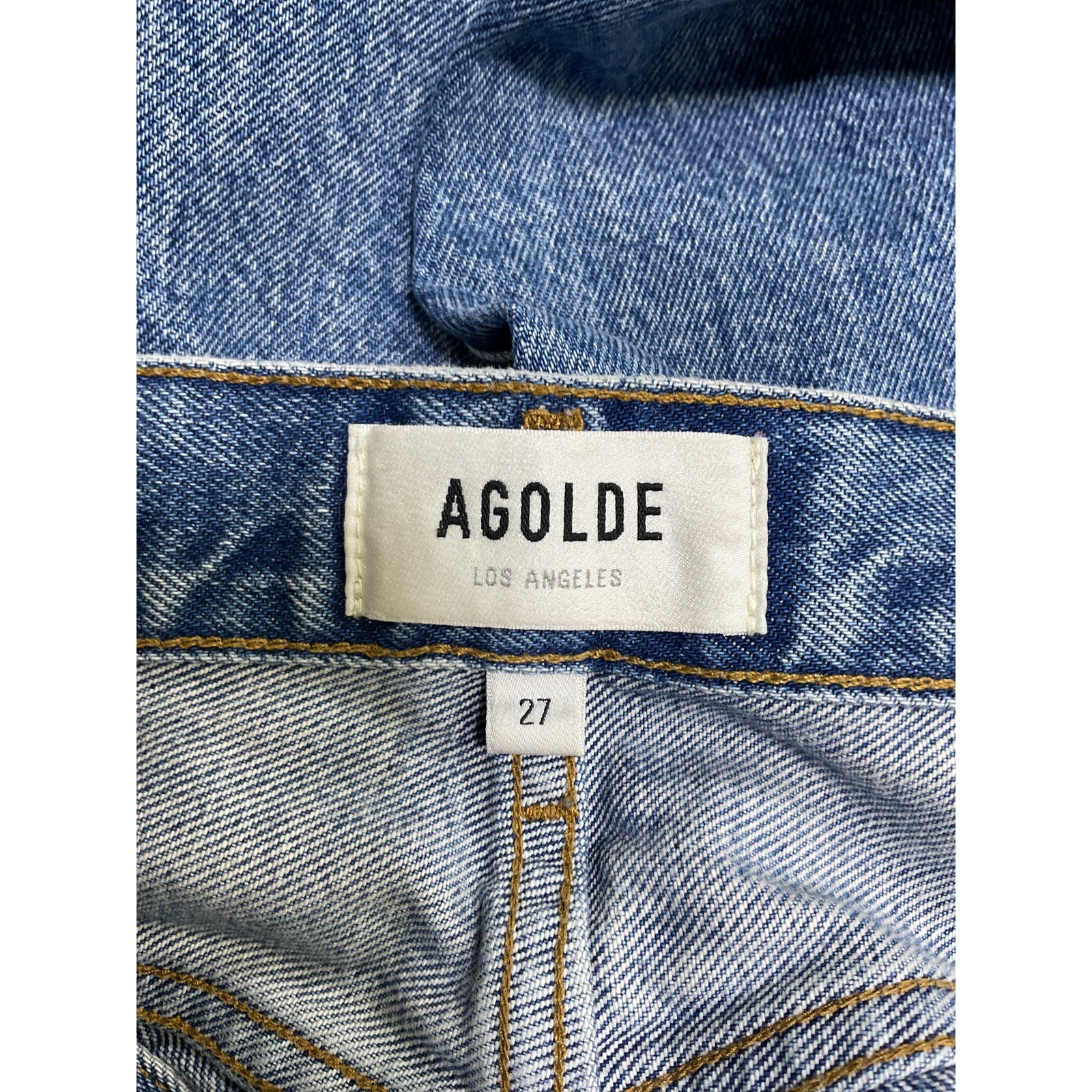 Agolde Riley High Rise Blue Cotton Straight Crop Denim Jeans Size 27