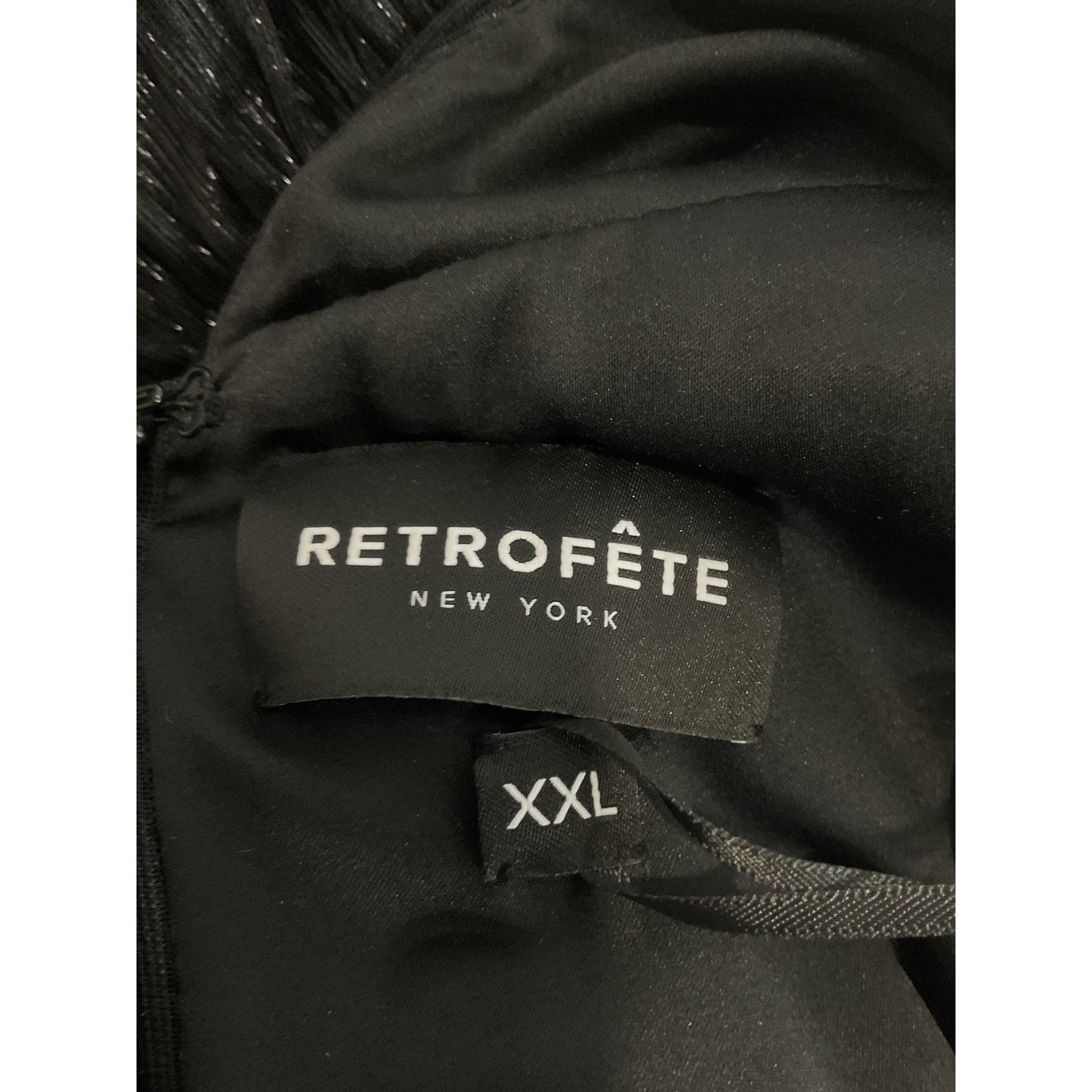 Retrofete 'Elsa' Black Plisse Satin Dress Size XXL - NWT