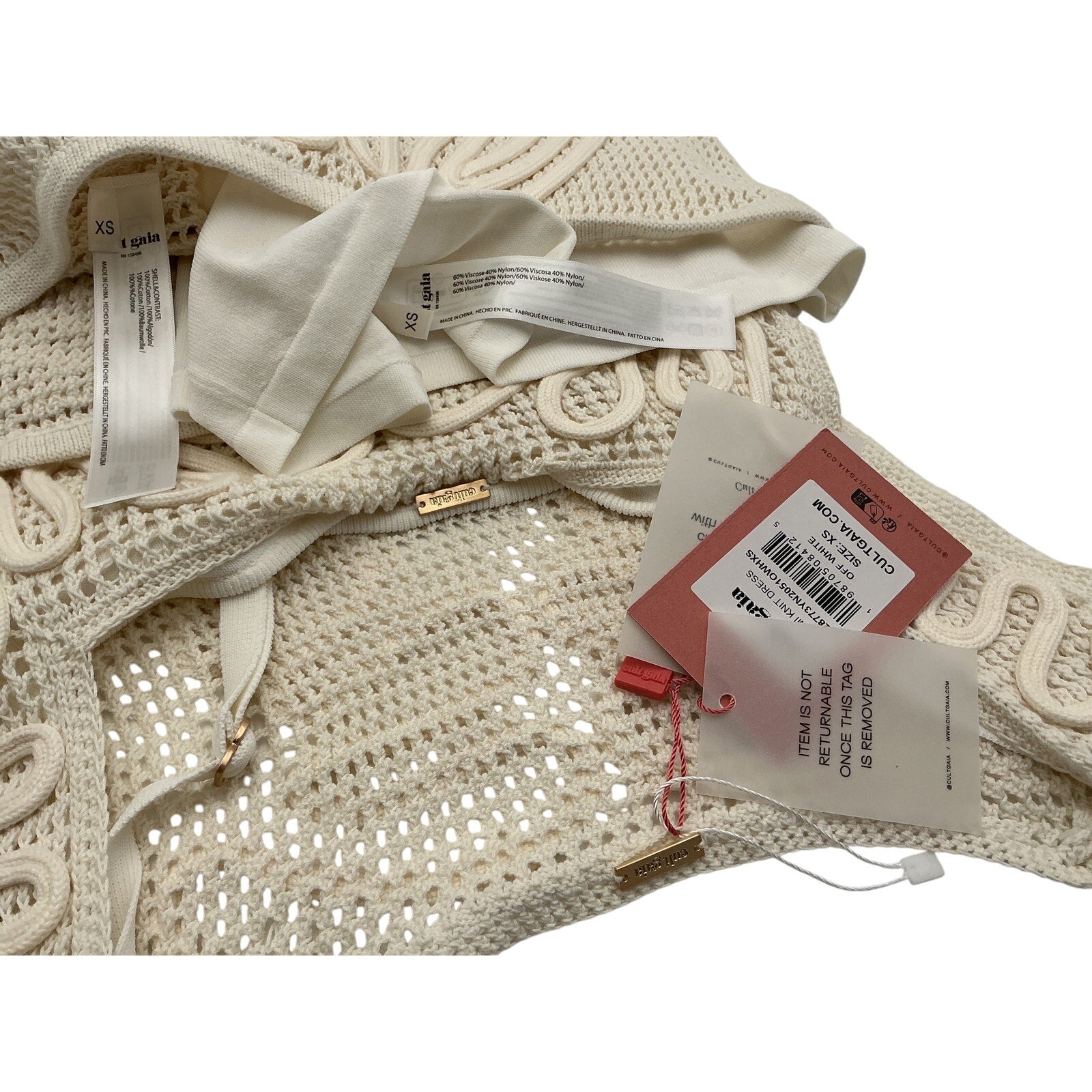 Cult Gaia 'Chimi' Cream Cotton Knit Dress Size XS