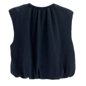 Tibi Textured Blue Waffle Shirred Neck Top Size L