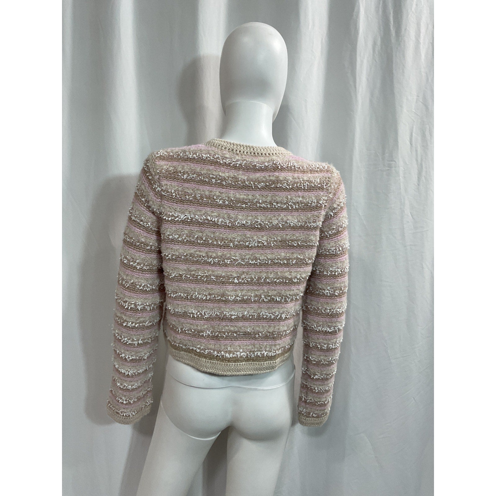 Loveshackfancy 'Kesi' Pink Pearl Button Star Accent Striped Cardigan Size S