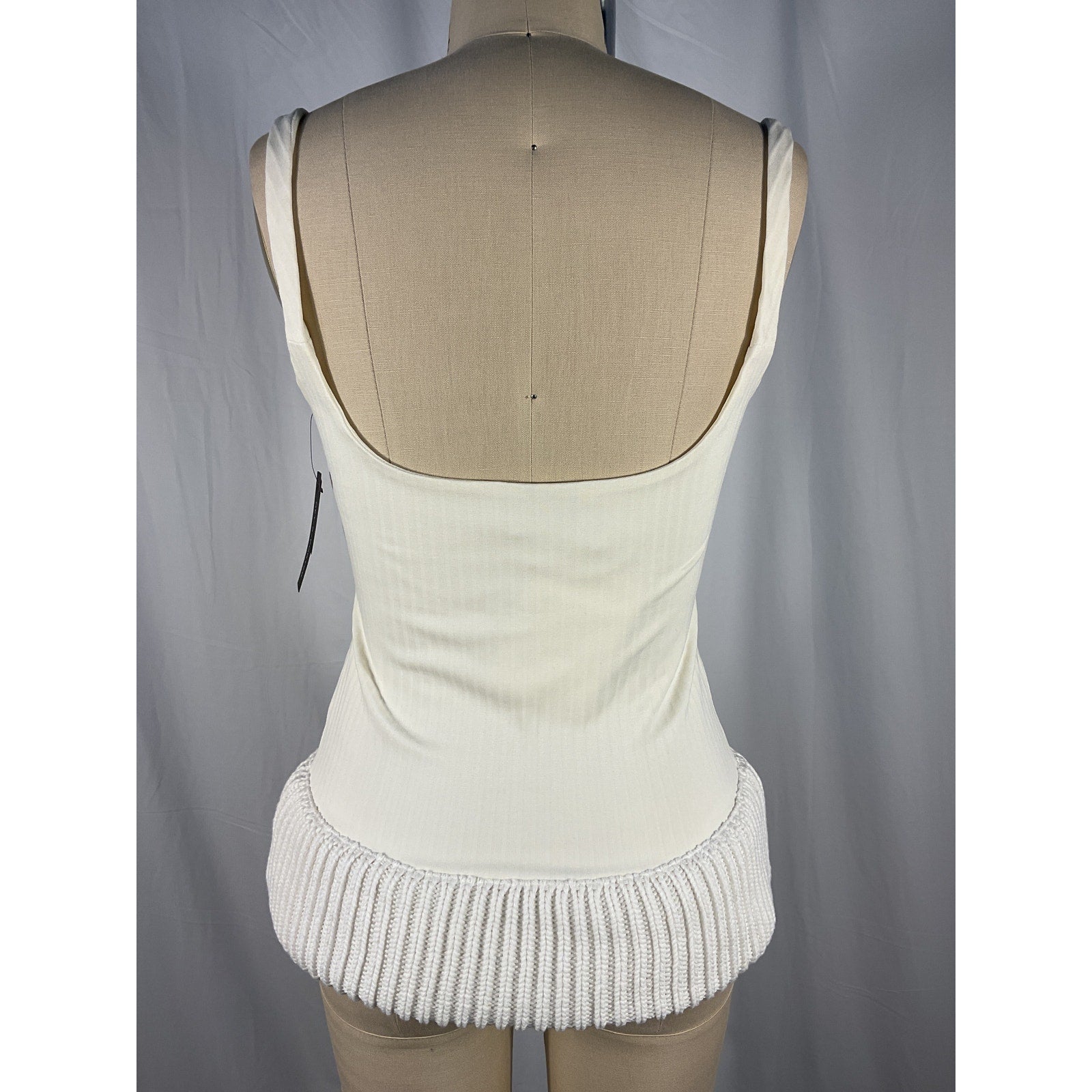16Arlington 'Keo' White Cotton-Trimmed Ribbed Stretch-Jersey Scoop Neck Tank Size 2 - NWT