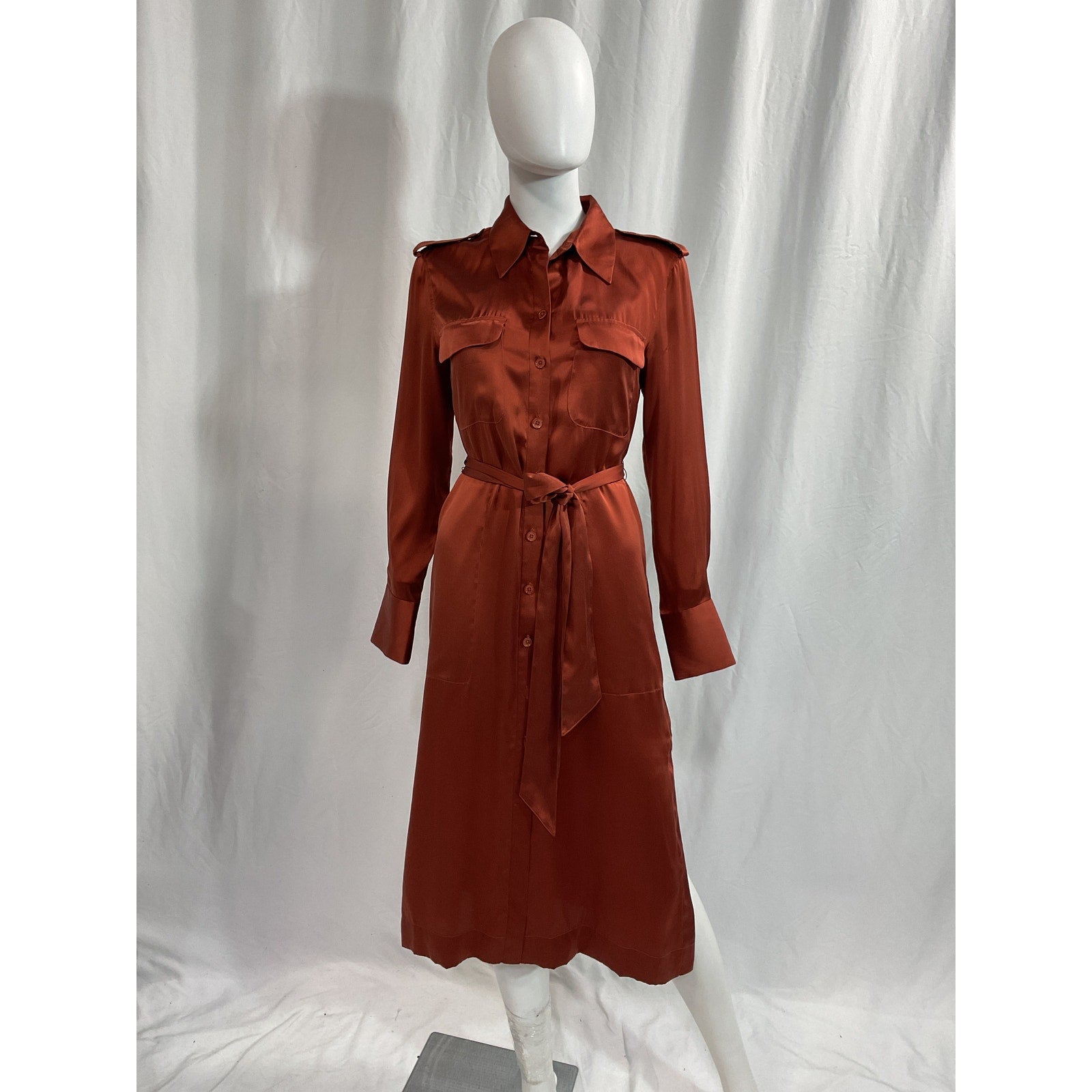 Equipment 'Zelie' Red Silk-Satin Midi Shirt Dress Size S