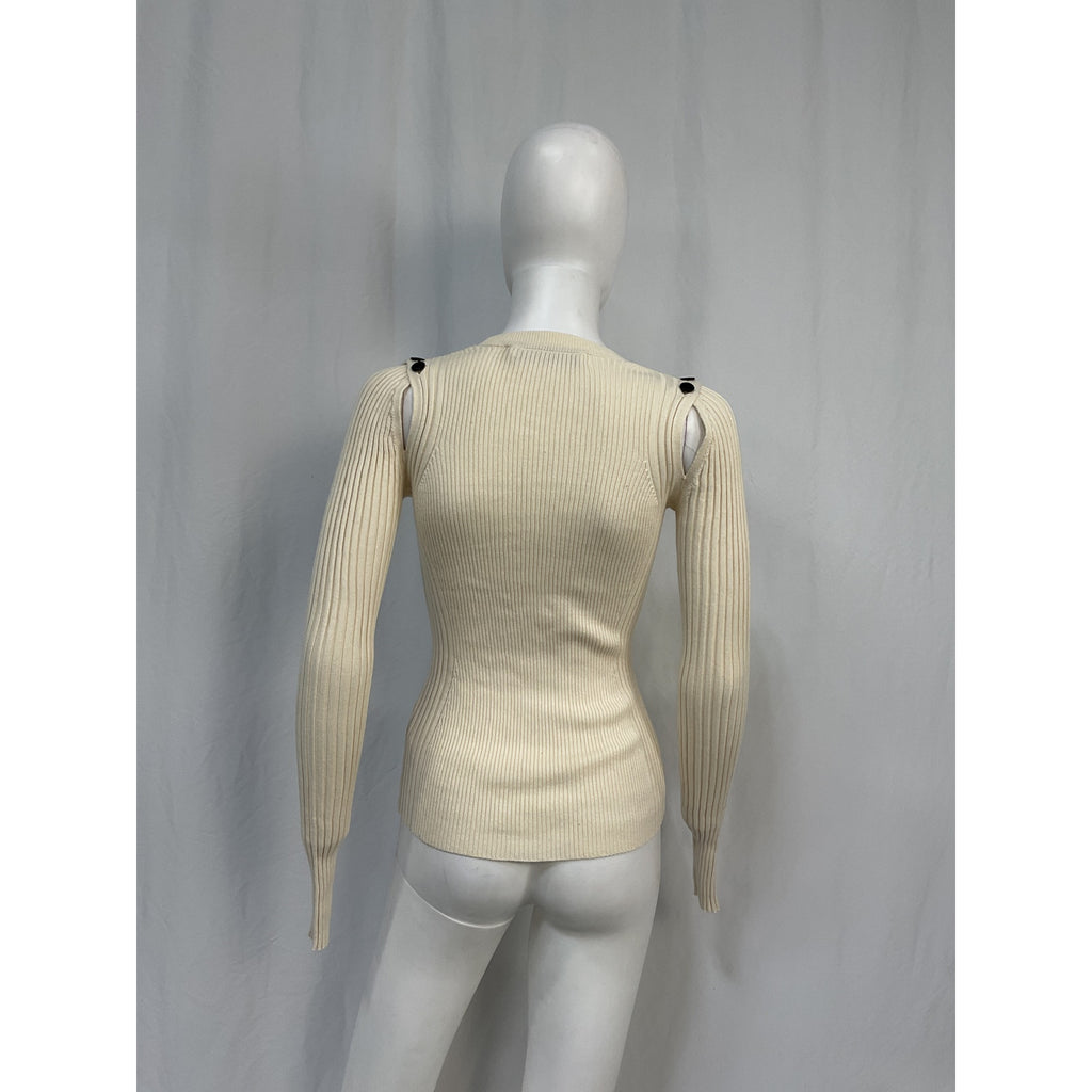 Proenza Schouler Cashmere Cream Cotton Button Sleeve Sweater Size XS