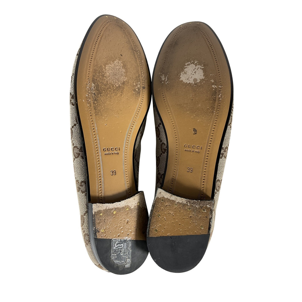 Gucci Jordaan Brown Leather GG Canvas Loafer Size 9