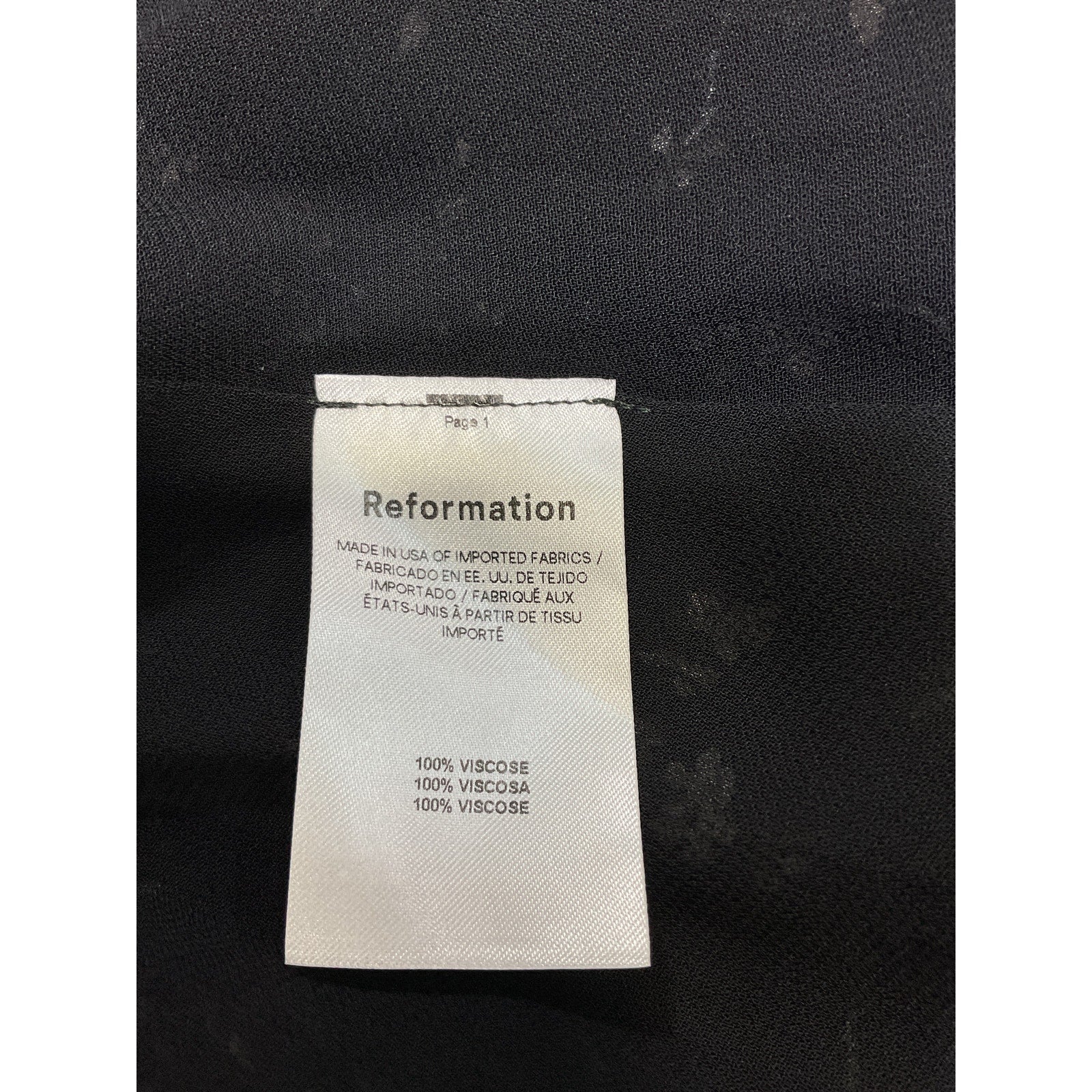 Reformation 'Remi' Black Viscose Dress Size 0