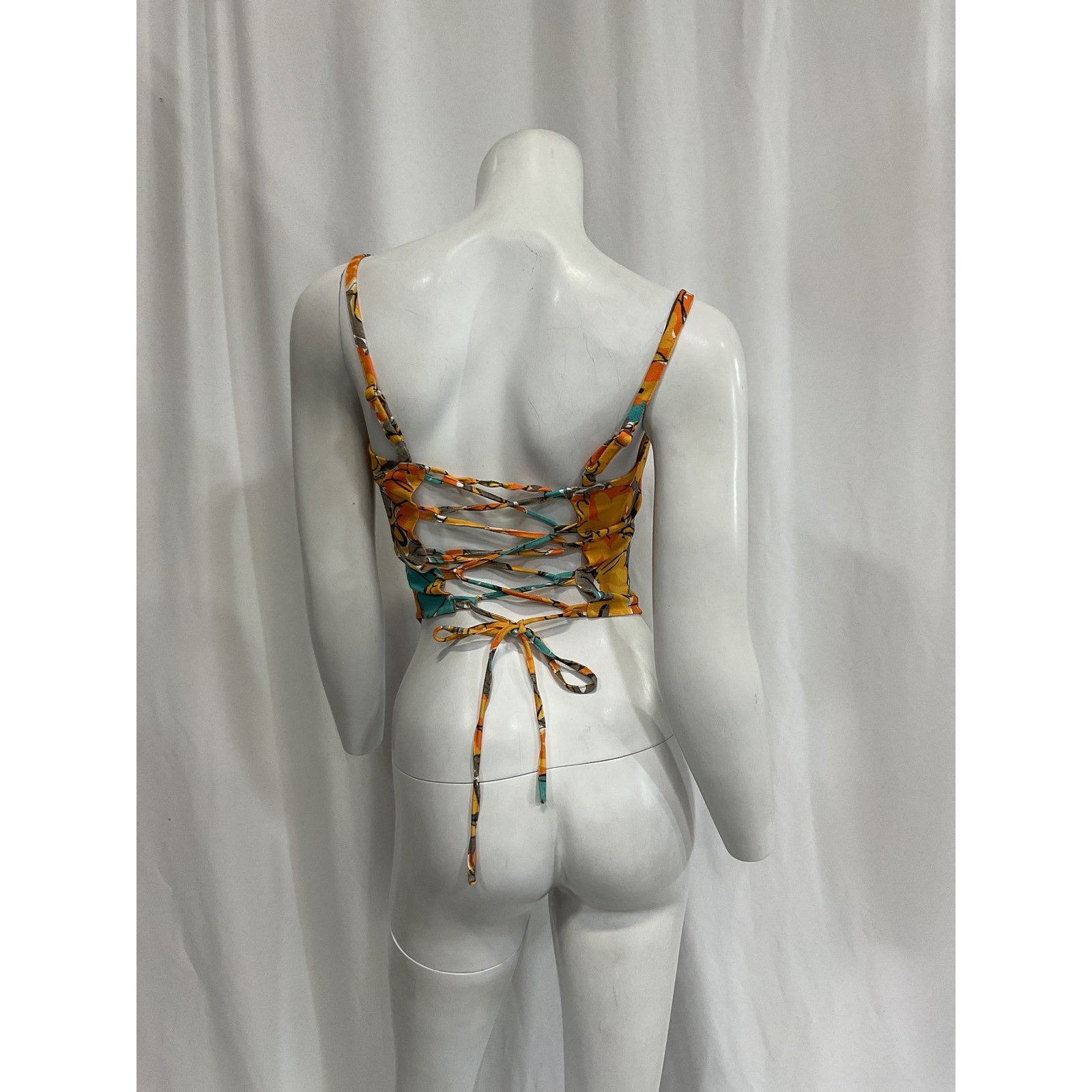 Miaou V Corset Lace Up Blue Crepe Top Size S