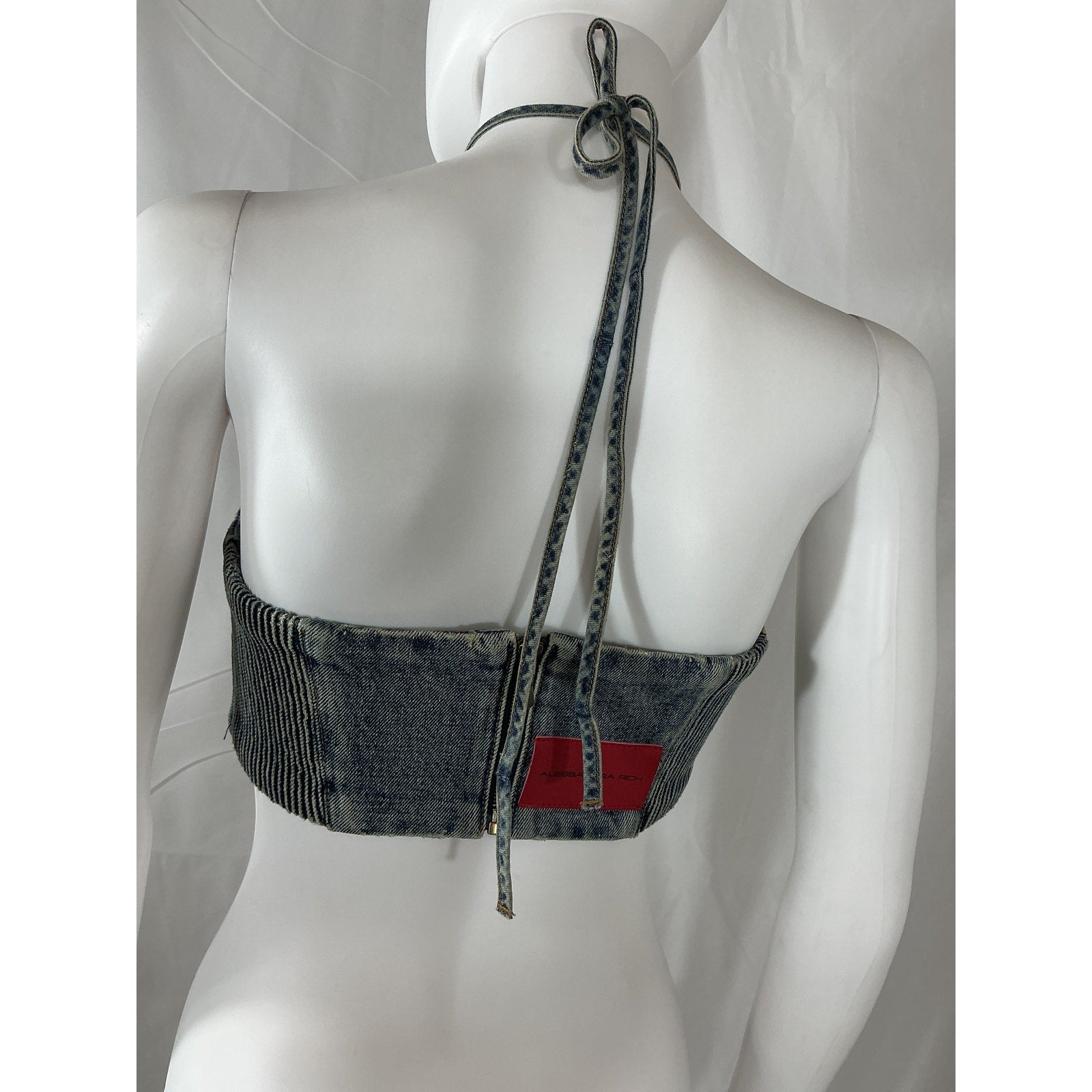 Alessandra Rich 'Halter' Blue Cotton Top Size 40