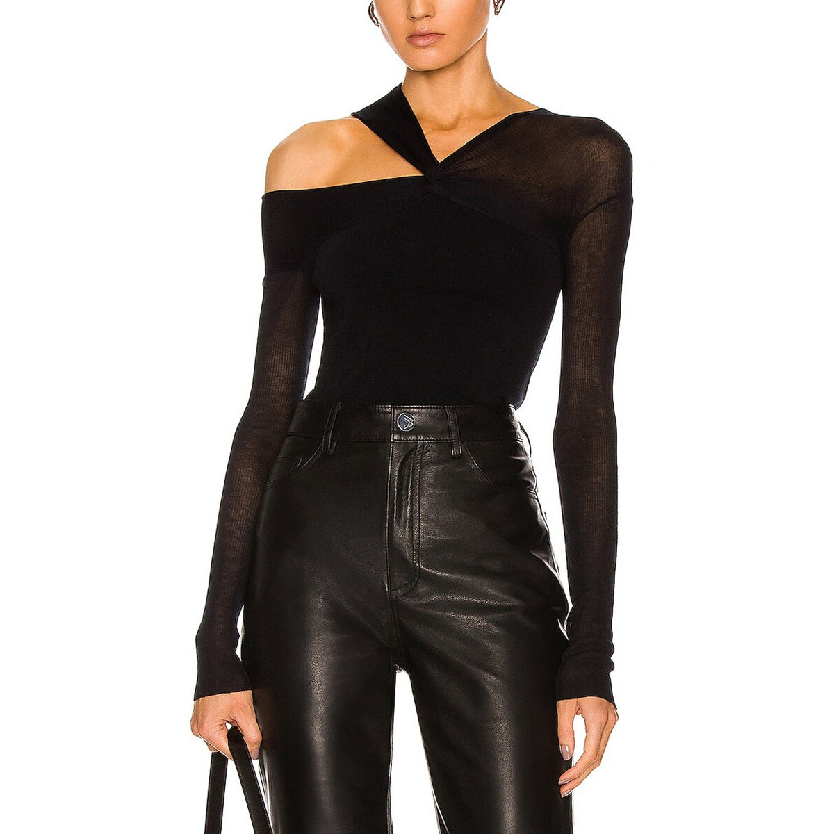 Helmut Lang Asymmetric Black Twist Neck Top Size S NWT