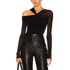 Helmut Lang Asymmetric Black Twist Neck Top Size S NWT