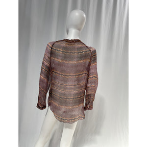 Isabel Marant 'Silk' Pink Round Neck Printed Long Sleeve Blouse Size OS