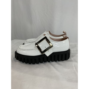 Roger Vivier 'Viv' White Creeper Metal Buckle Patent Leather Loafers Size 6.5
