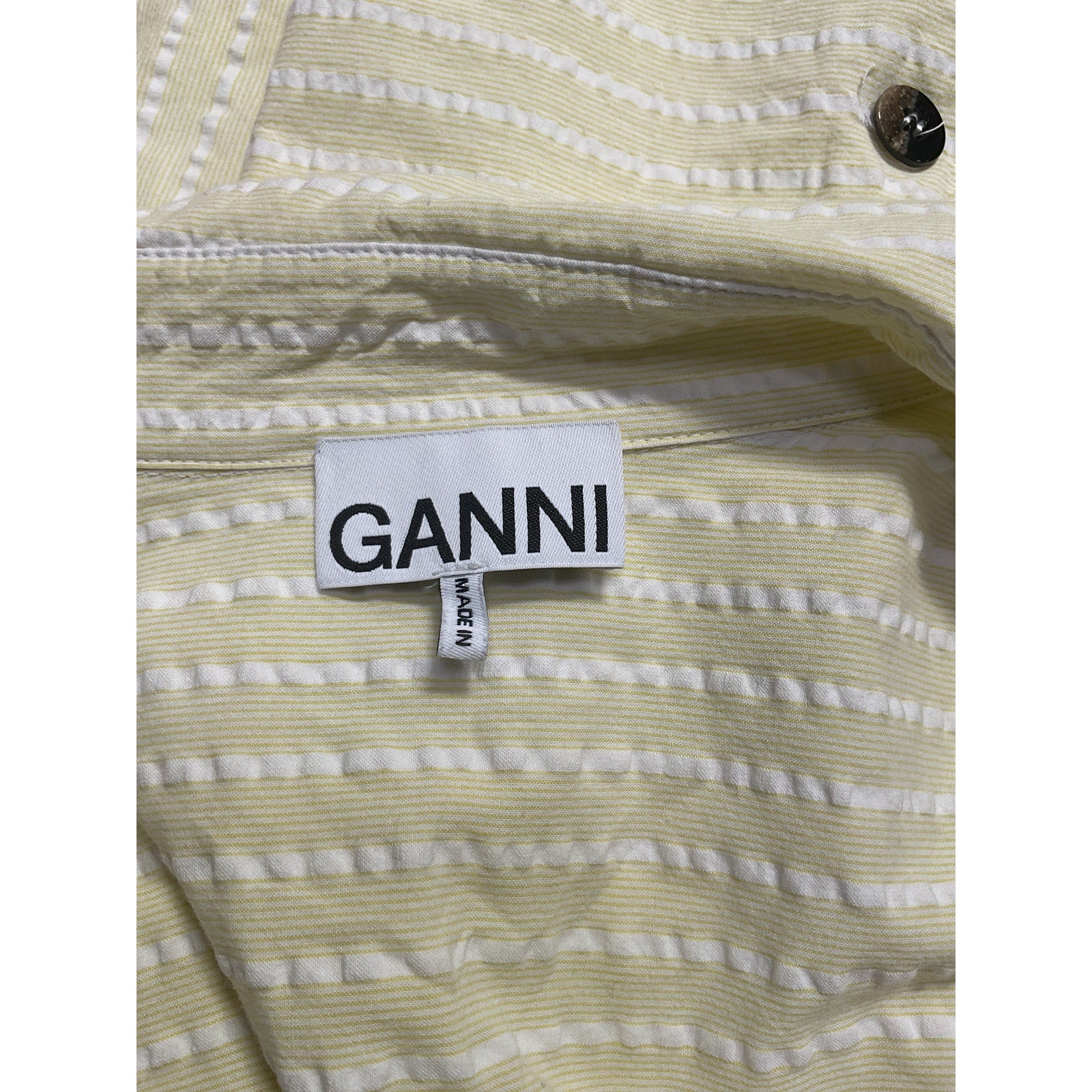 Ganni Striped Organic White Cotton-Seersucker Midi Shirt Dress Size S / M
