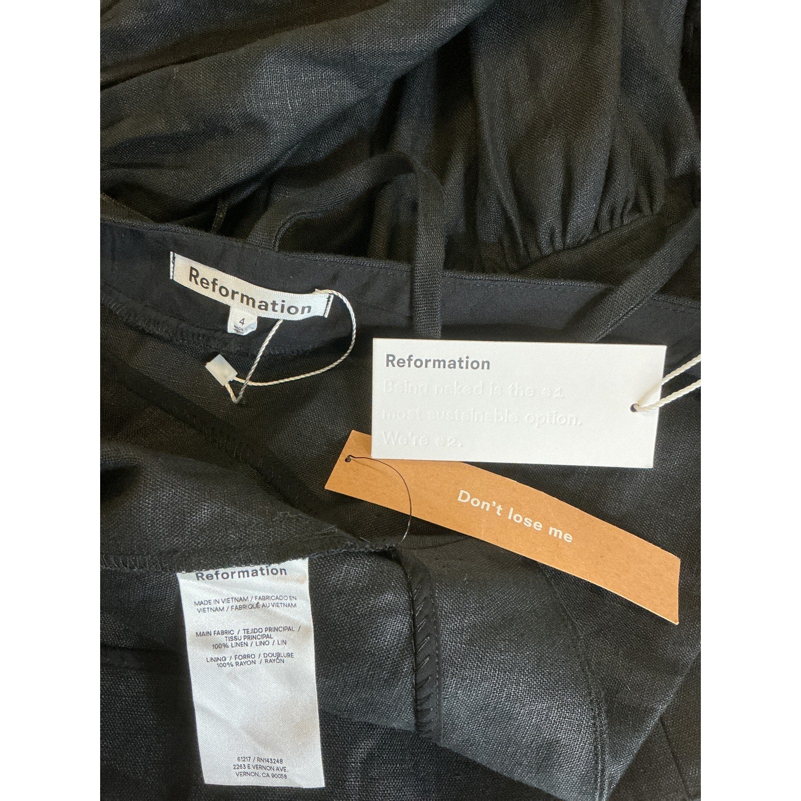 Reformation 'Percy' Black Linen Dress Size 4