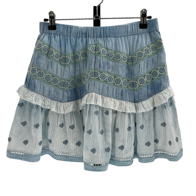 Loveshackfancy Embroidered Blue Felice Mini Skirt Size M