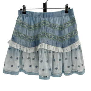 Loveshackfancy Embroidered Blue Felice Mini Skirt Size M