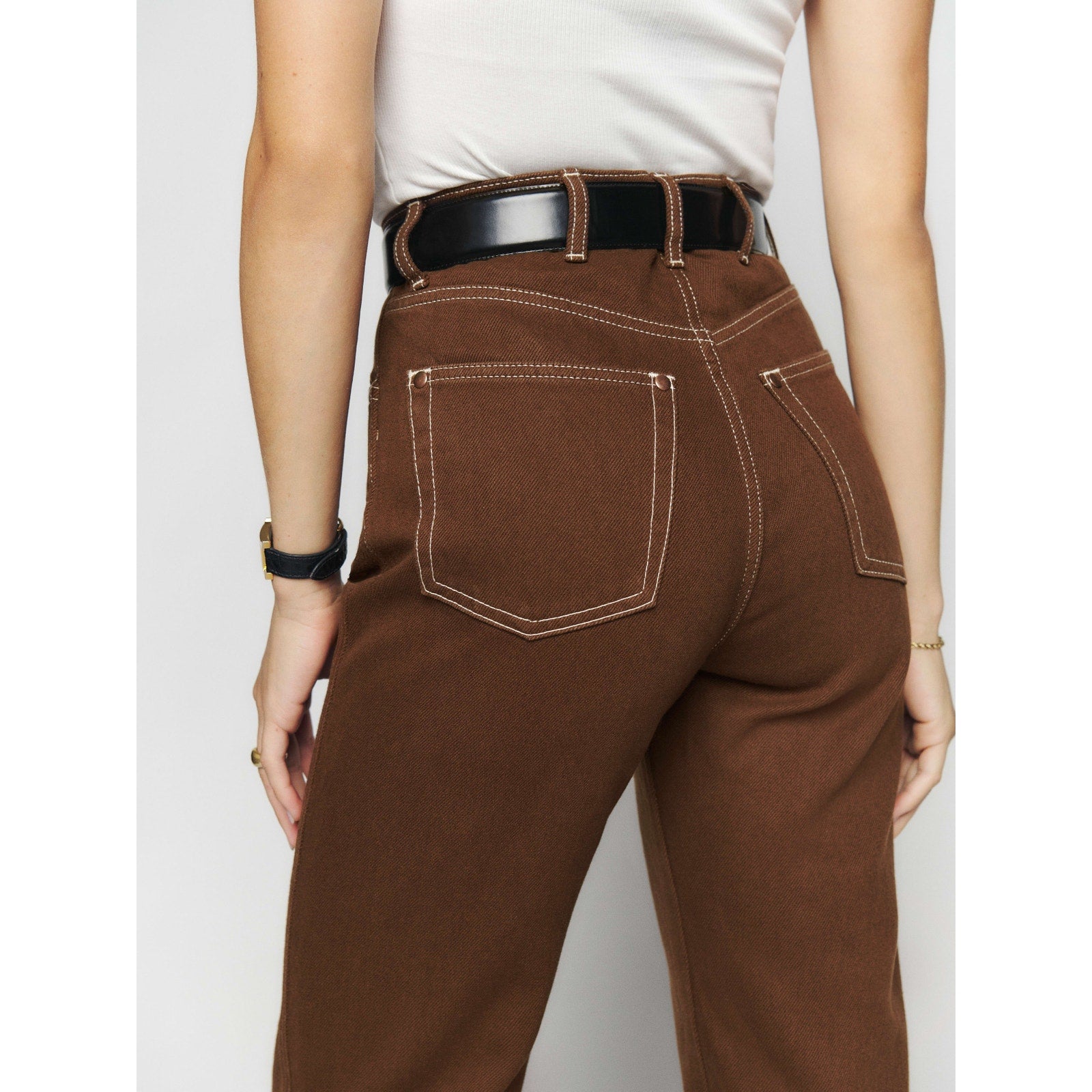 Reformation 'Cowboy' Brown Cotton High Rise Straight Jeans Size 25