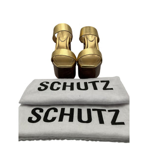 Schutz 'Pixie' Gold Leather Platform Heels Size 6.5