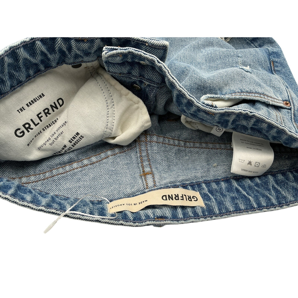 Grlfrnd 'Karolina' Blue Cotton High Rise Straight Crop Denim Jean Size 26