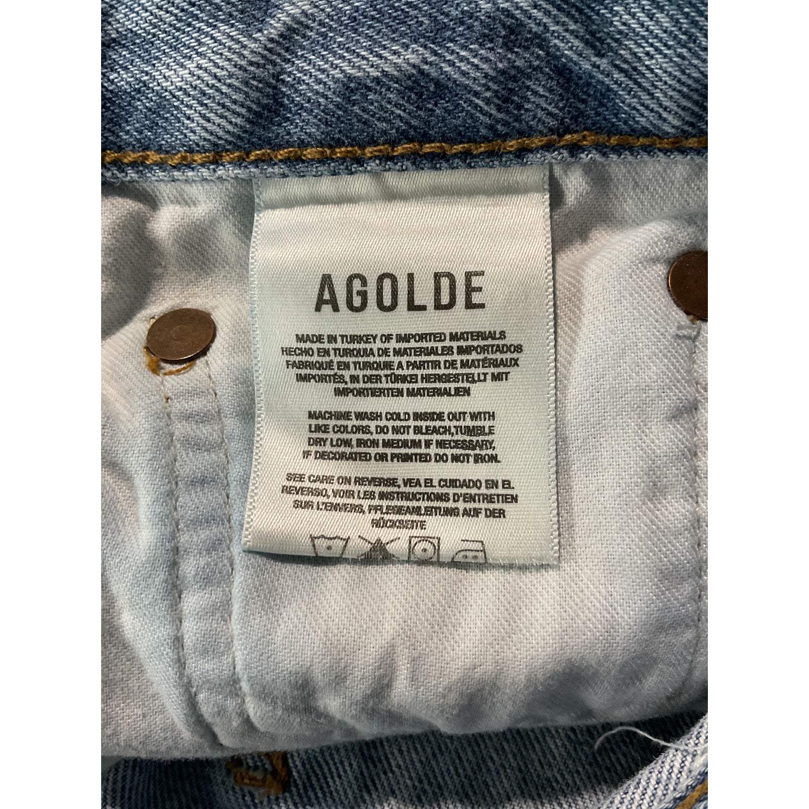 Agolde 'Riley' Blue Cotton High Rise Straight Crop Denim Jean Size 27