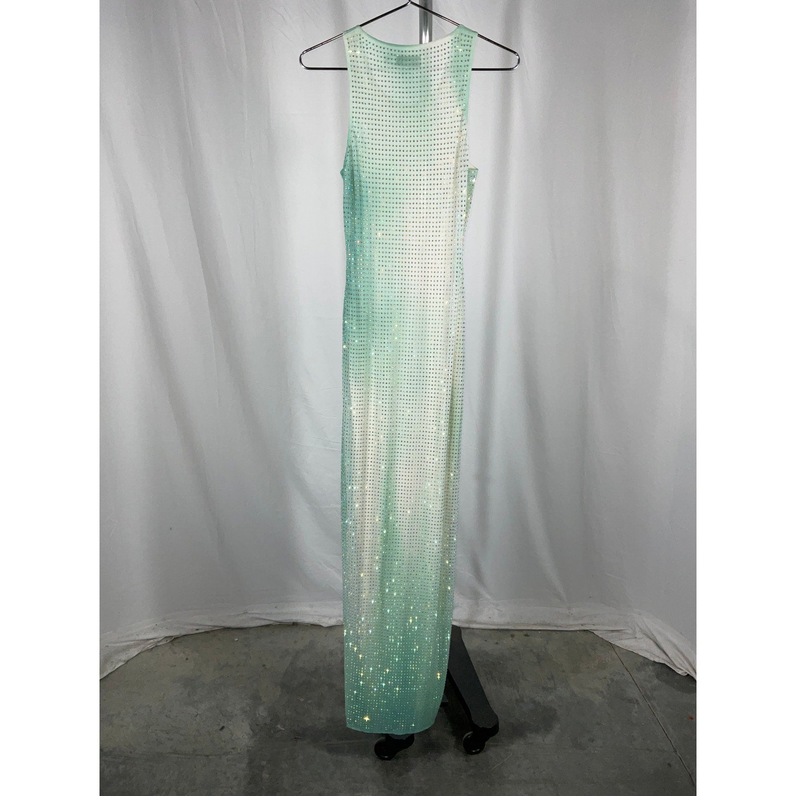 Self-Portrait Blue Polyester Crystal-Embellished Gradient-Mesh Maxi Dress Size 6