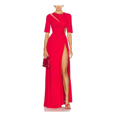Sid Neigum Elegant Red Gathered Slit Maxi Gown Size S