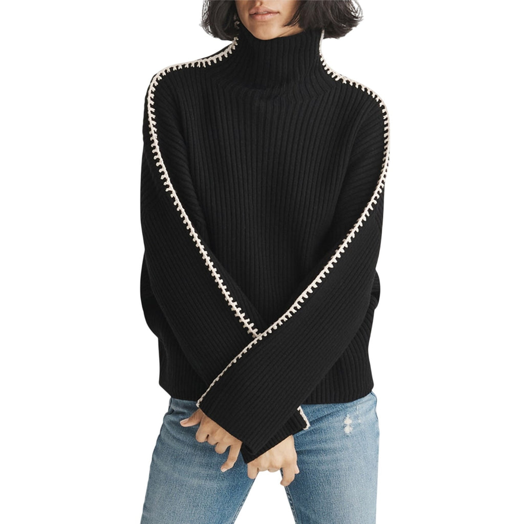 Rag & Bone 'Ingrid' Black Wool Rib Turtleneck Sweater Size S