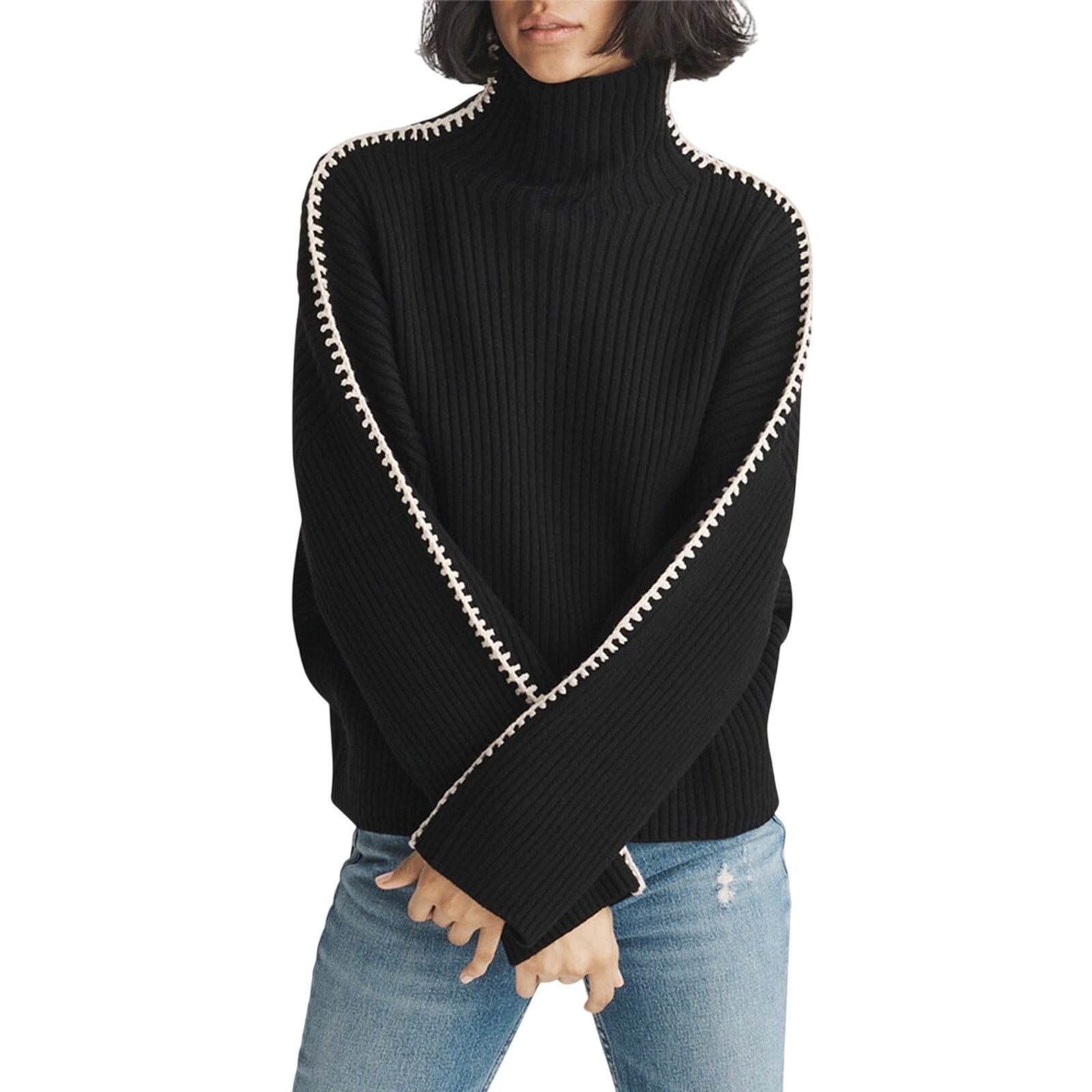 Rag & Bone 'Ingrid' Black Wool Rib Turtleneck Sweater Size S