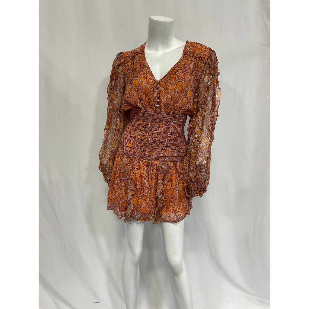 Rococo Sand 'Lar' Brown Chiffon Mini Dress Size S