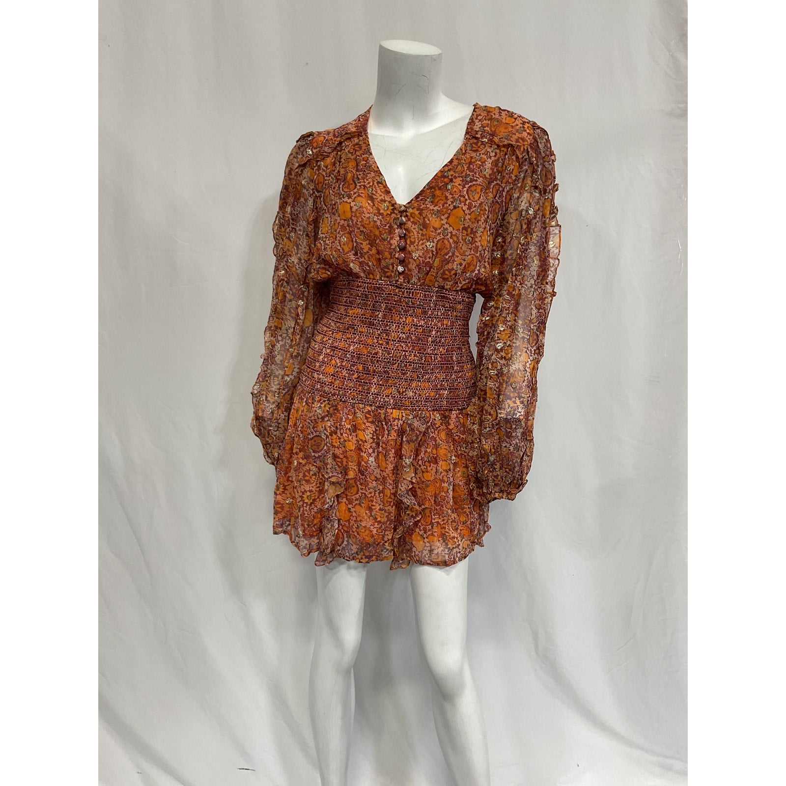 Rococo Sand 'Lar' Brown Chiffon Mini Dress Size S