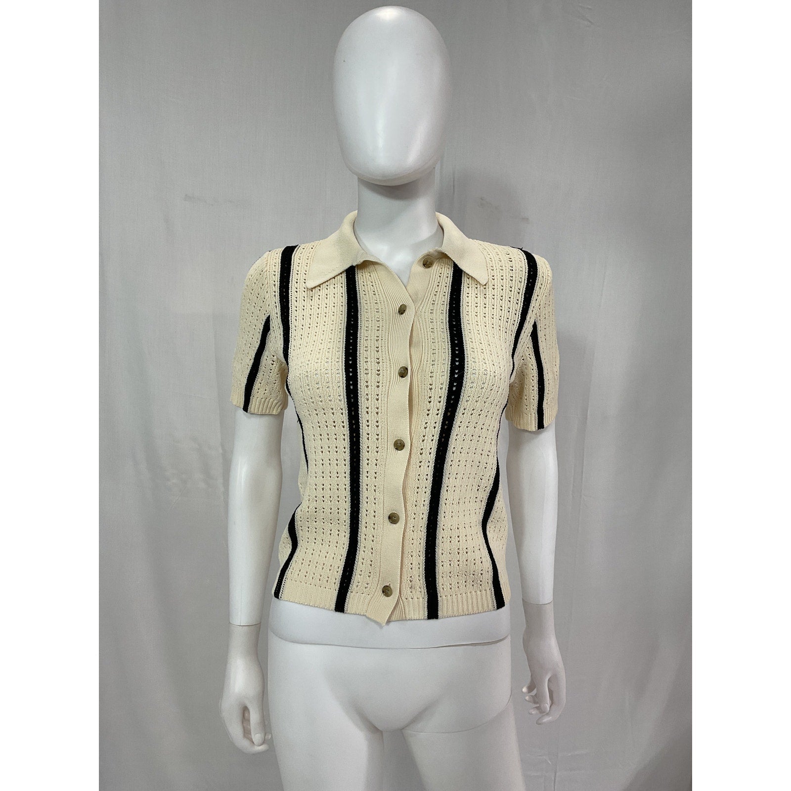 Anine Bing 'Alexis' Whit Stripe Short Sleeve Sweater Size S