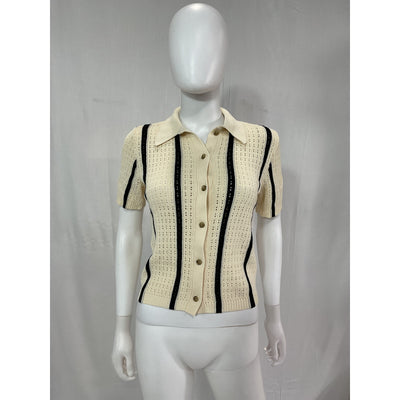 Anine Bing 'Alexis' Whit Stripe Short Sleeve Sweater Size S