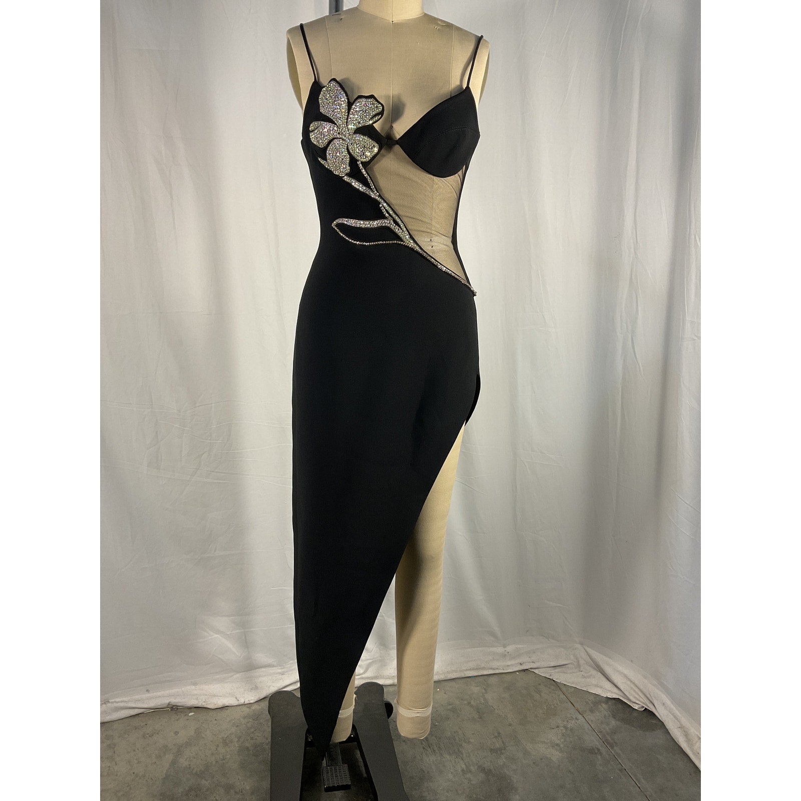 David Koma Flower Black Acetate Net Midi Dress Size 8 - NWT