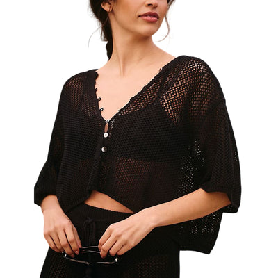 Lspace Open Knit Black Coast Is Clear Cardigan Size Small