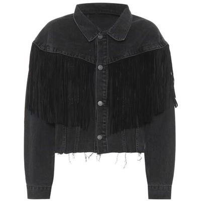 Grlfrnd Fringed Black Freya Denim Jacket Size L