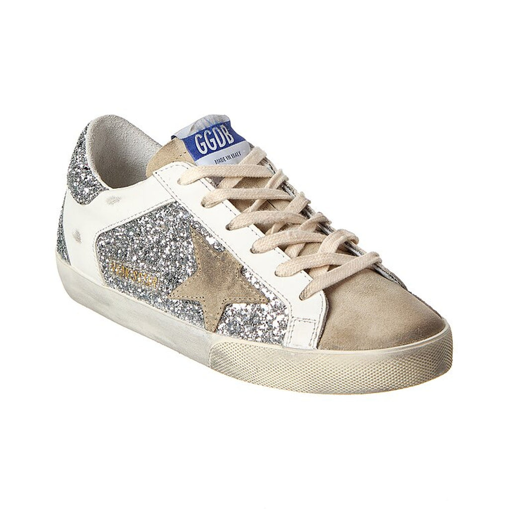 Golden Goose 'Superstar' Beige Leather Glitter Sneaker Shoe Size 8