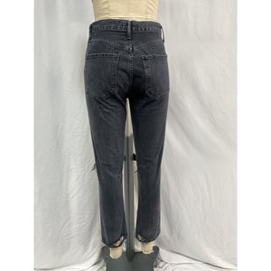 Agolde 'Riley' Black Cotton High Rise Straight Crop Denim Jean Size 25