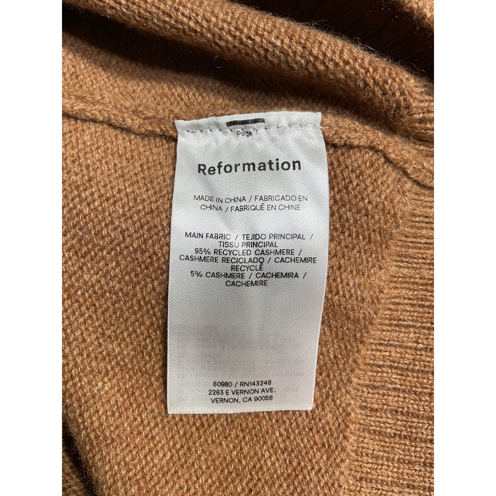 Reformation 'Holland' Brown Cashmere Turtleneck Sweater Dress Size S