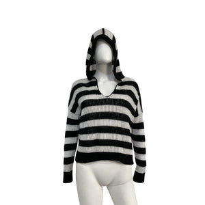 Atm Anthony Thomas Melillo Striped Black Salt Grey Mesh Knit Hoodie Sweater Size L