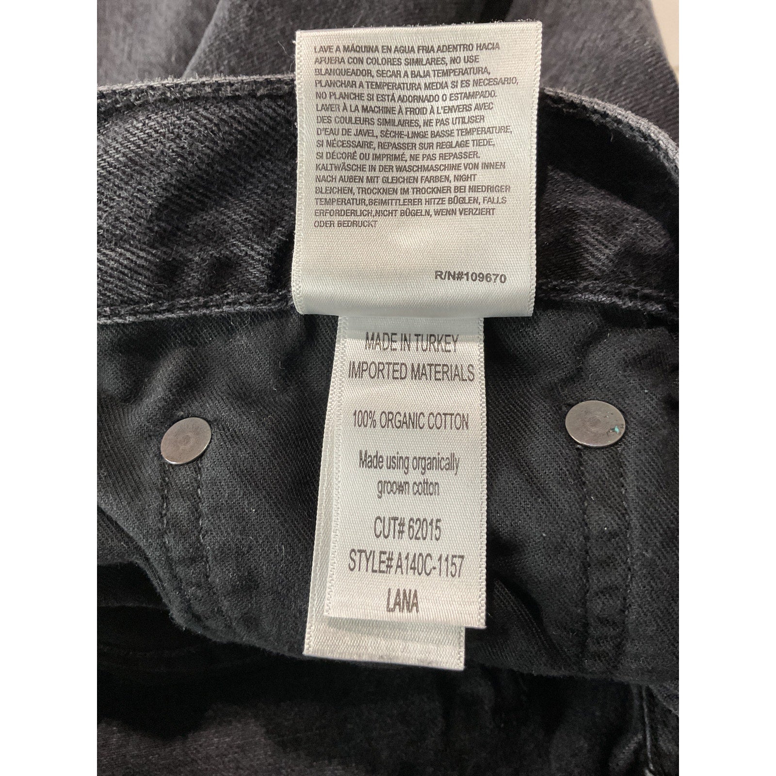 Agolde 'Lana' Black Cotton Mid Rise Straight Denim Jean Size 30
